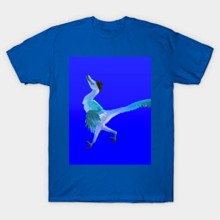 Feathered blue velociraptor with top hat T-Shirt